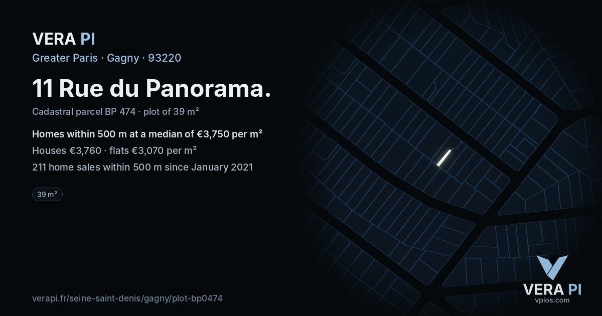 11 Rue du Panorama, Gagny at night – the plot lit, the parcels around coloured by the prices near them