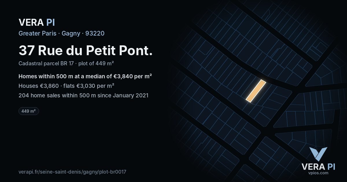 37 Rue du Petit Pont, Gagny at night – the plot lit, the parcels around coloured by the prices near them