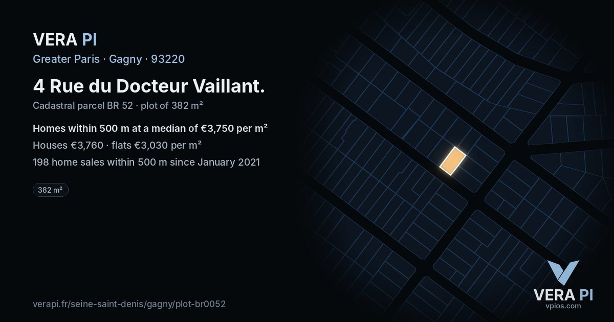 4 Rue du Docteur Vaillant, Gagny at night – the plot lit, the parcels around coloured by the prices near them