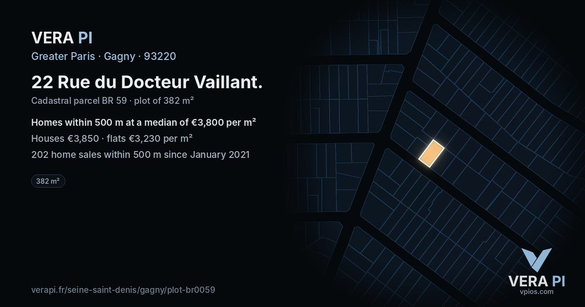 22 Rue du Docteur Vaillant, Gagny at night – the plot lit, the parcels around coloured by the prices near them