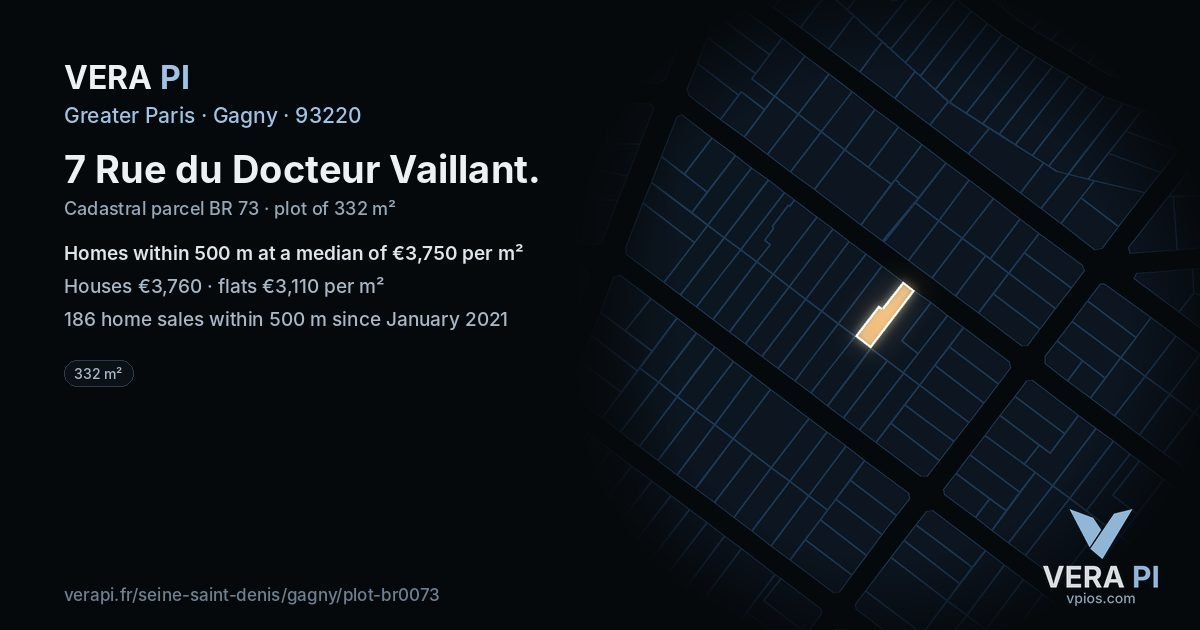 7 Rue du Docteur Vaillant, Gagny at night – the plot lit, the parcels around coloured by the prices near them