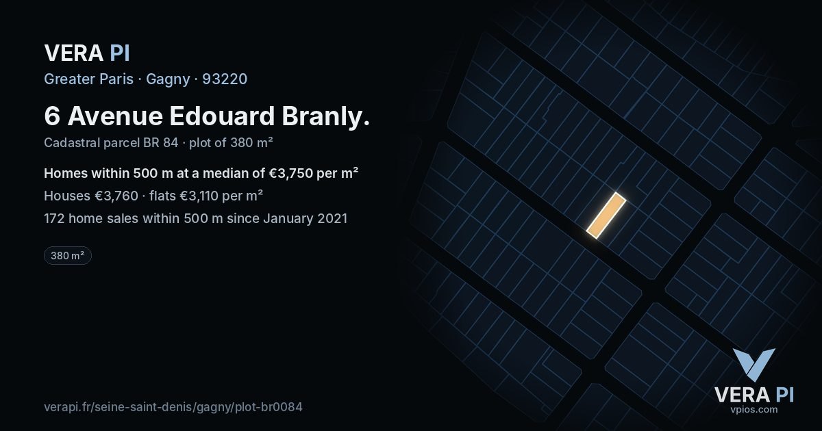 6 Avenue Edouard Branly, Gagny at night – the plot lit, the parcels around coloured by the prices near them