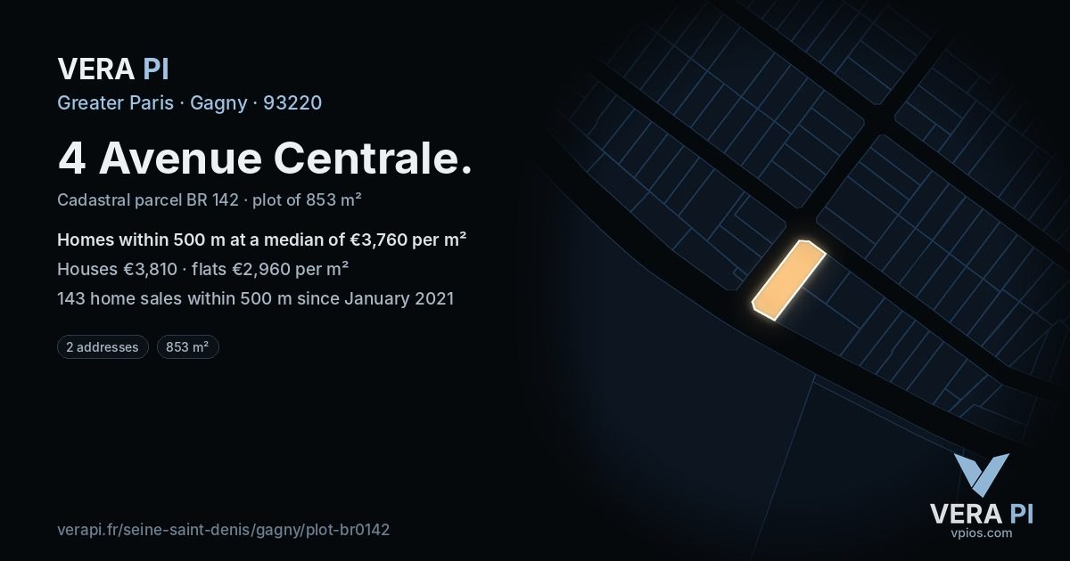 4 Avenue Centrale, Gagny at night – the plot lit, the parcels around coloured by the prices near them