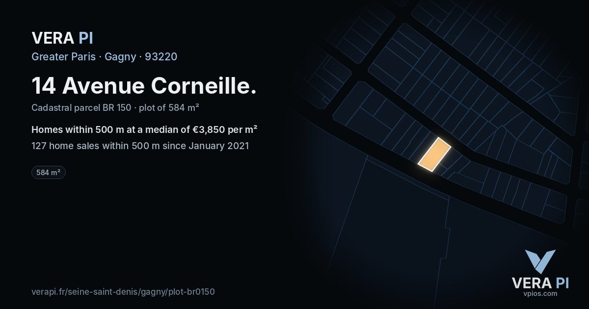 14 Avenue Corneille, Gagny at night – the plot lit, the parcels around coloured by the prices near them