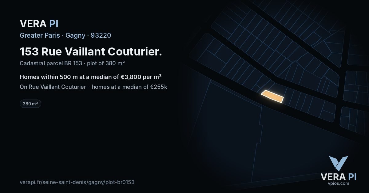 153 Rue Vaillant Couturier, Gagny at night – the plot lit, the parcels around coloured by the prices near them