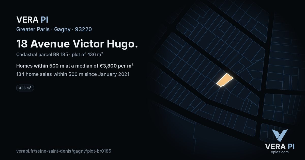 18 Avenue Victor Hugo, Gagny at night – the plot lit, the parcels around coloured by the prices near them