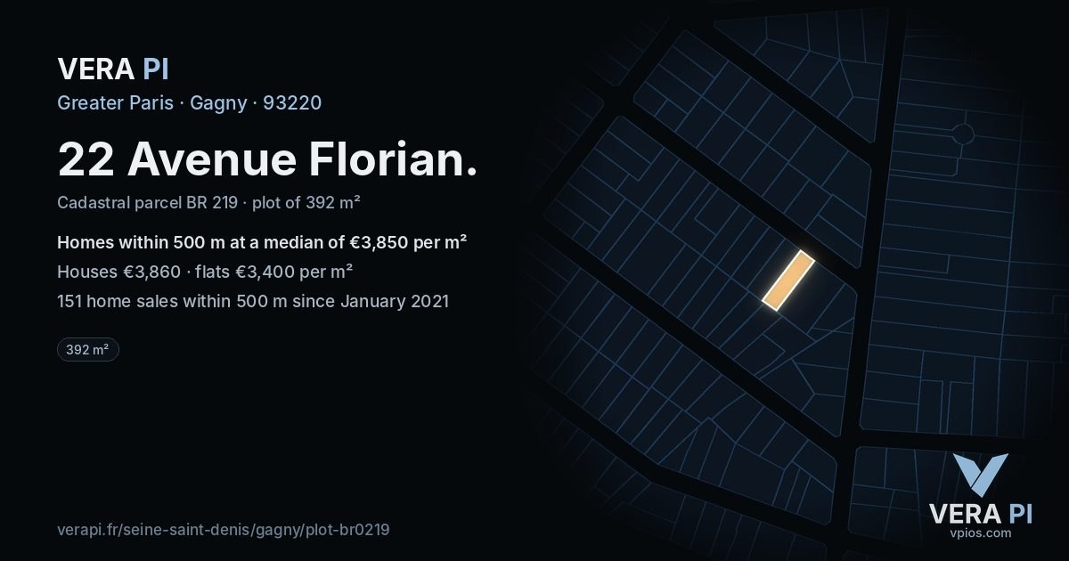 22 Avenue Florian, Gagny at night – the plot lit, the parcels around coloured by the prices near them