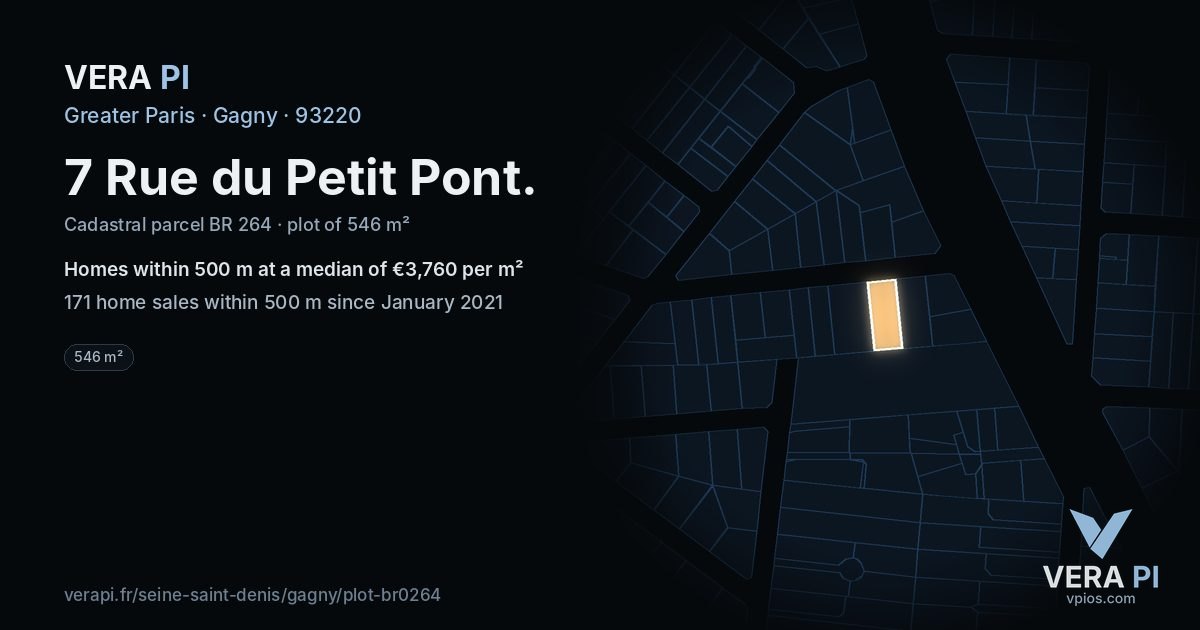 7 Rue du Petit Pont, Gagny at night – the plot lit, the parcels around coloured by the prices near them