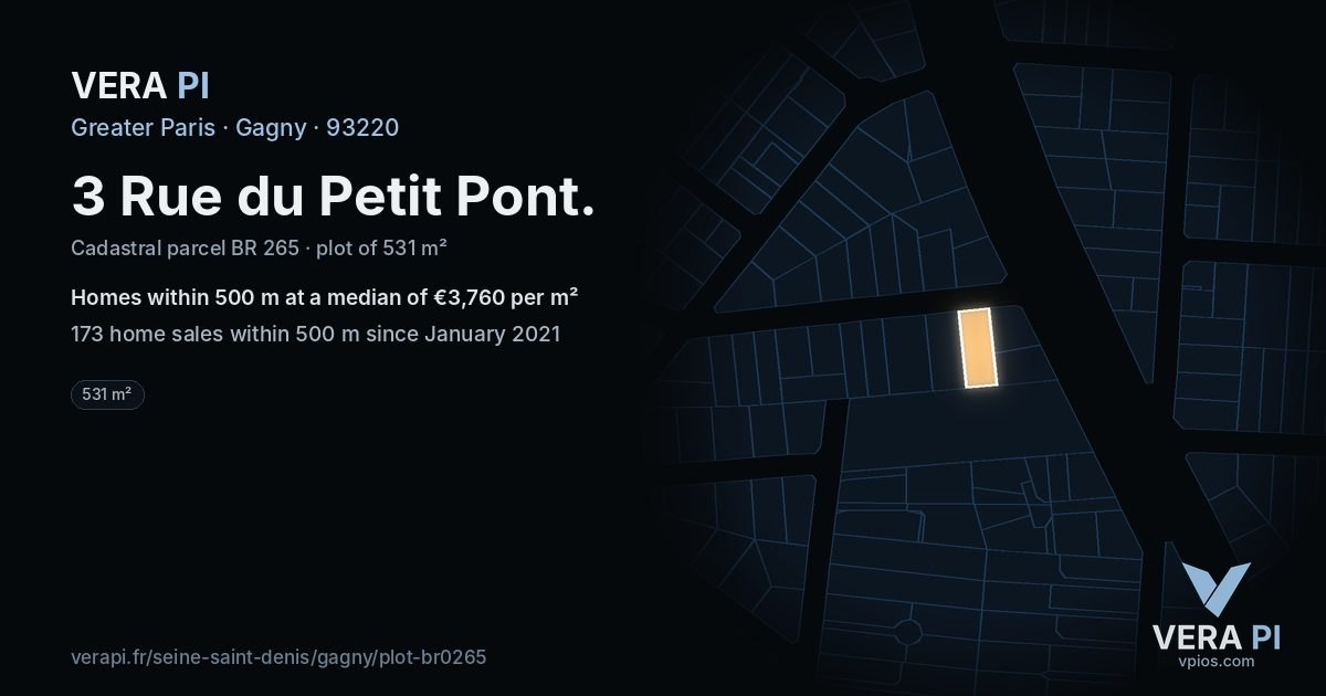 3 Rue du Petit Pont, Gagny at night – the plot lit, the parcels around coloured by the prices near them