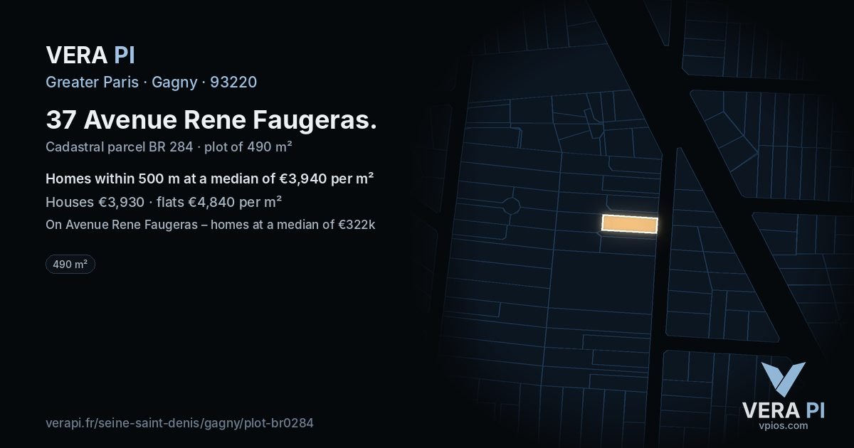37 Avenue Rene Faugeras, Gagny at night – the plot lit, the parcels around coloured by the prices near them