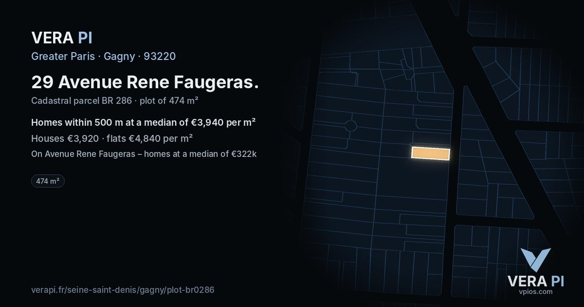 29 Avenue Rene Faugeras, Gagny at night – the plot lit, the parcels around coloured by the prices near them