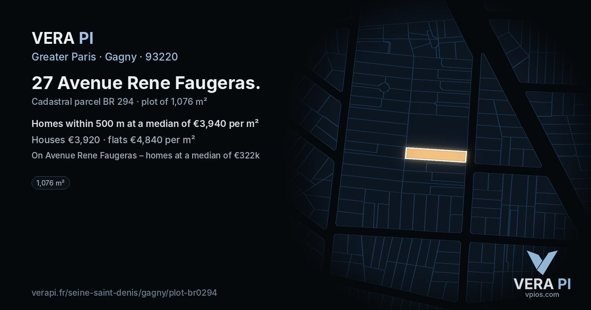 27 Avenue Rene Faugeras, Gagny at night – the plot lit, the parcels around coloured by the prices near them