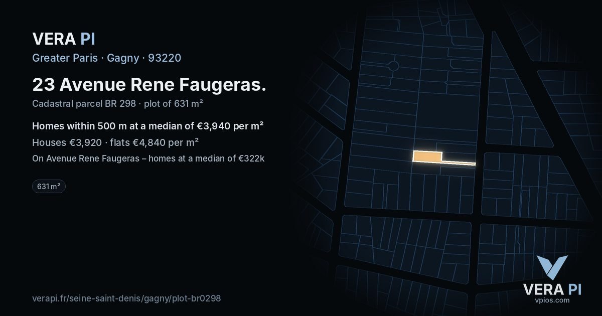 23 Avenue Rene Faugeras, Gagny at night – the plot lit, the parcels around coloured by the prices near them