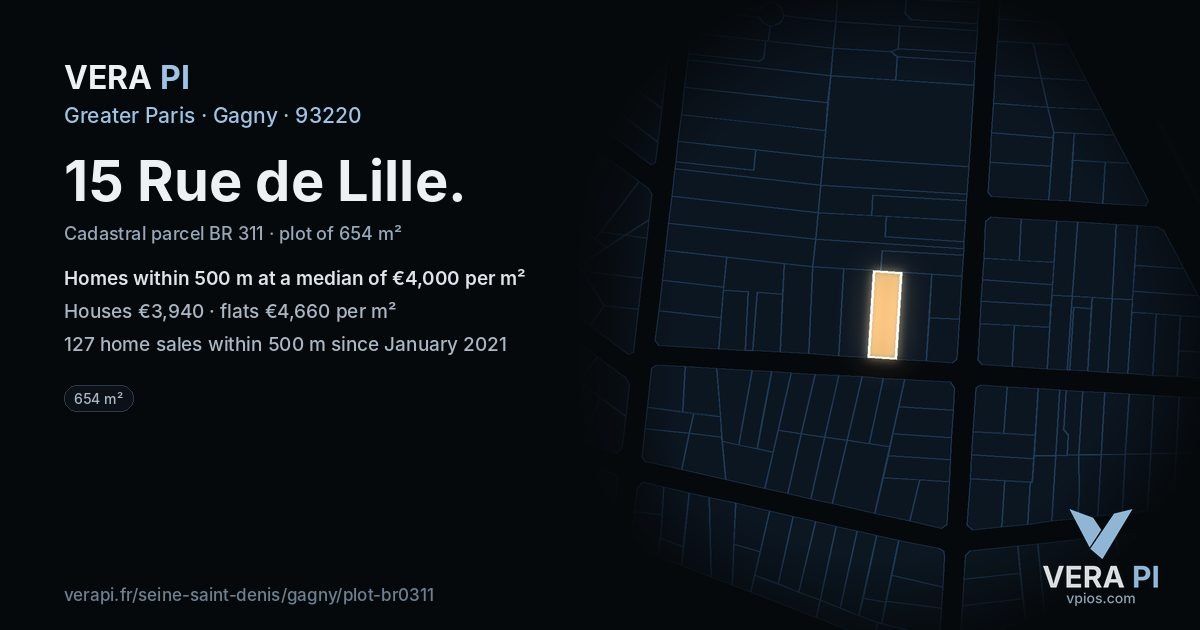 15 Rue de Lille, Gagny at night – the plot lit, the parcels around coloured by the prices near them