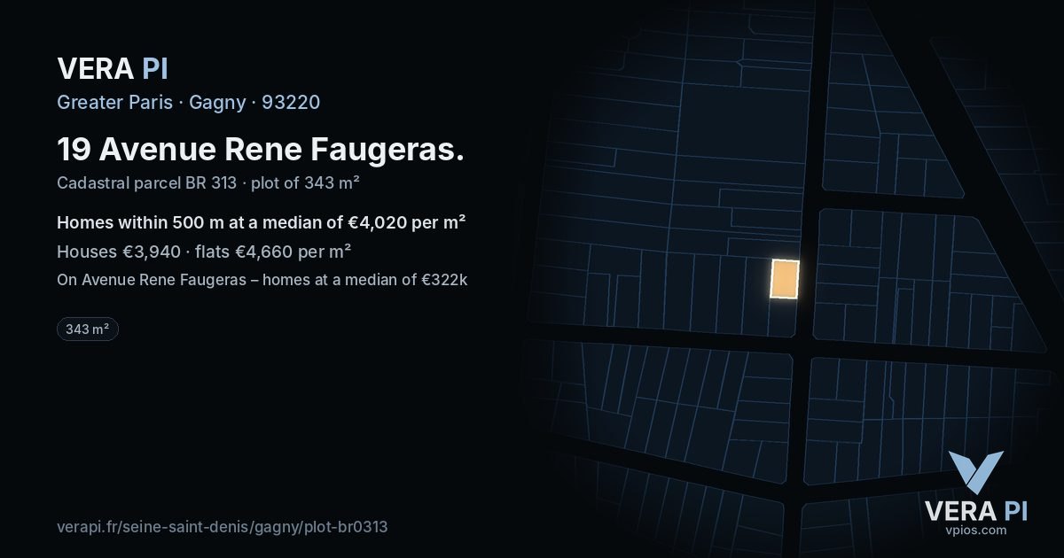 19 Avenue Rene Faugeras, Gagny at night – the plot lit, the parcels around coloured by the prices near them