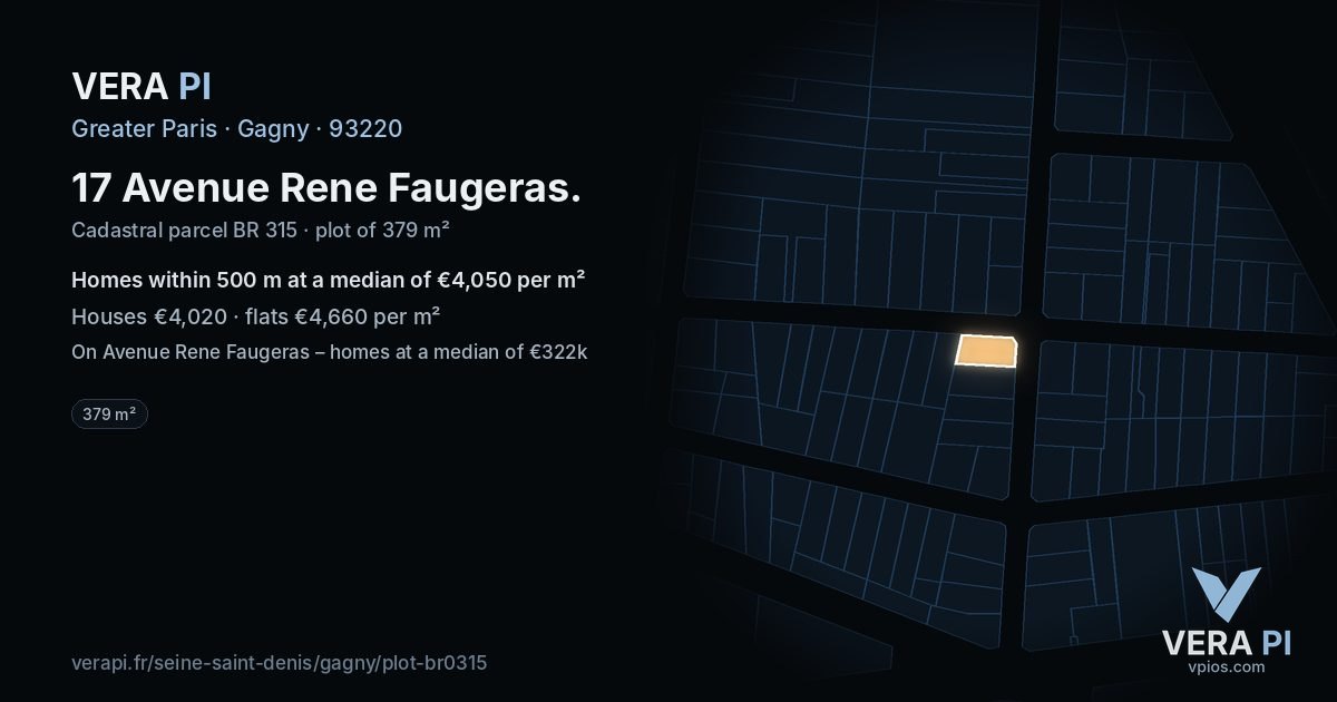 17 Avenue Rene Faugeras, Gagny at night – the plot lit, the parcels around coloured by the prices near them