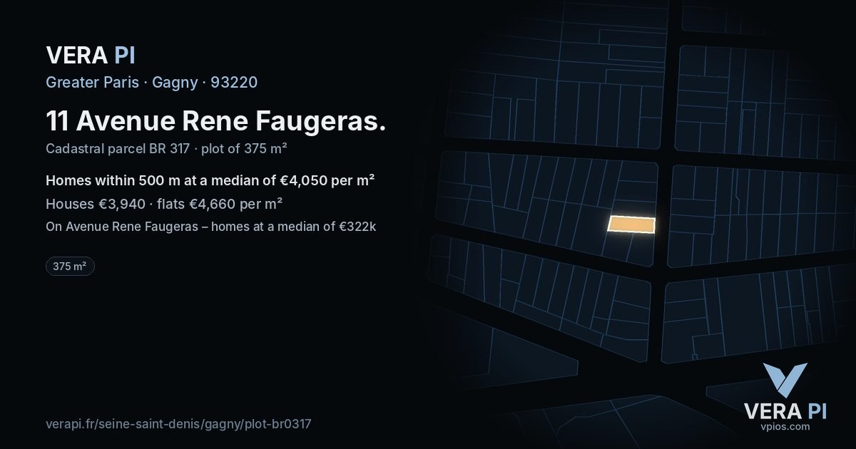 11 Avenue Rene Faugeras, Gagny at night – the plot lit, the parcels around coloured by the prices near them