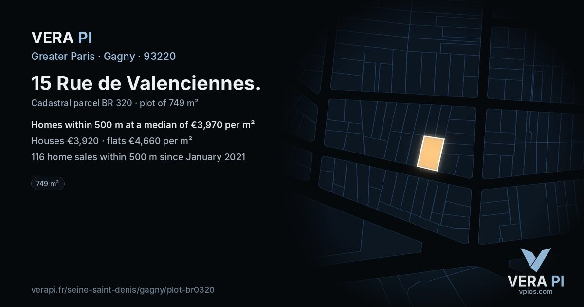 15 Rue de Valenciennes, Gagny at night – the plot lit, the parcels around coloured by the prices near them