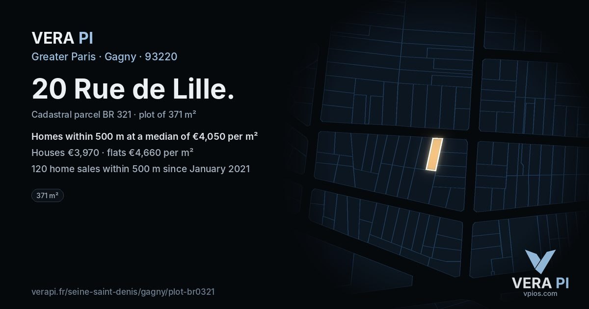 20 Rue de Lille, Gagny at night – the plot lit, the parcels around coloured by the prices near them