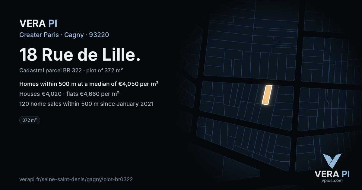 18 Rue de Lille, Gagny at night – the plot lit, the parcels around coloured by the prices near them
