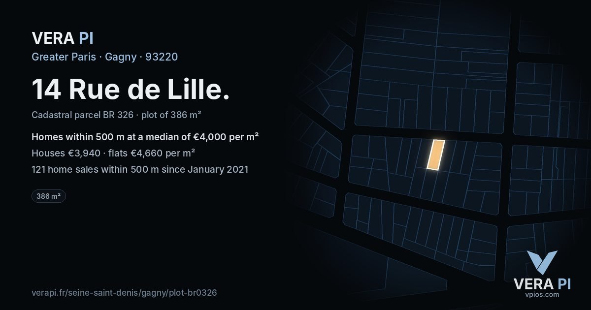 14 Rue de Lille, Gagny at night – the plot lit, the parcels around coloured by the prices near them