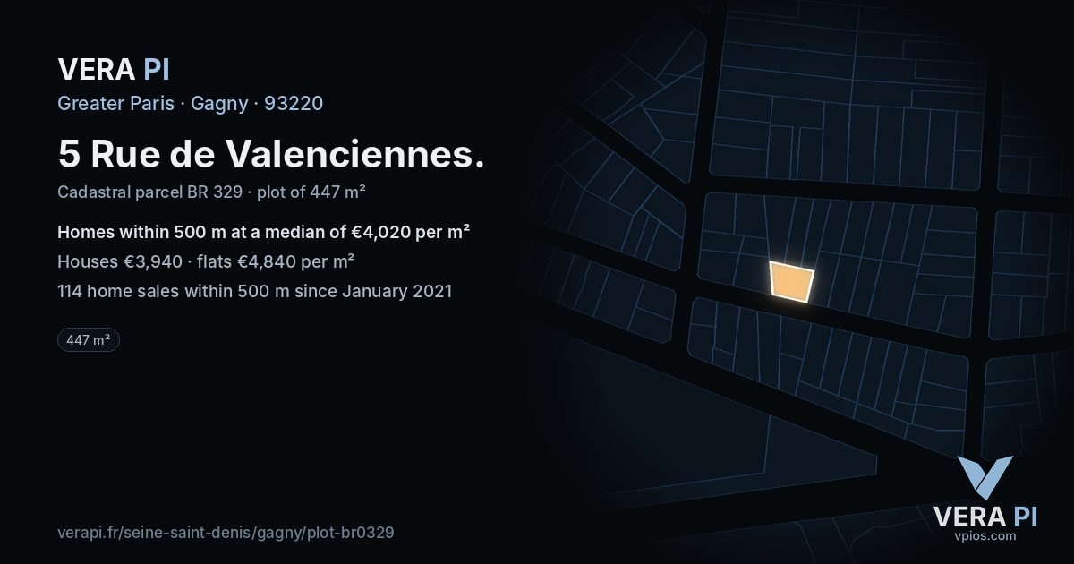 5 Rue de Valenciennes, Gagny at night – the plot lit, the parcels around coloured by the prices near them
