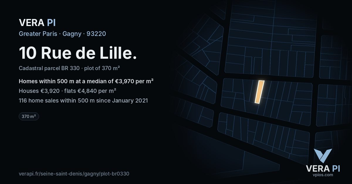 10 Rue de Lille, Gagny at night – the plot lit, the parcels around coloured by the prices near them