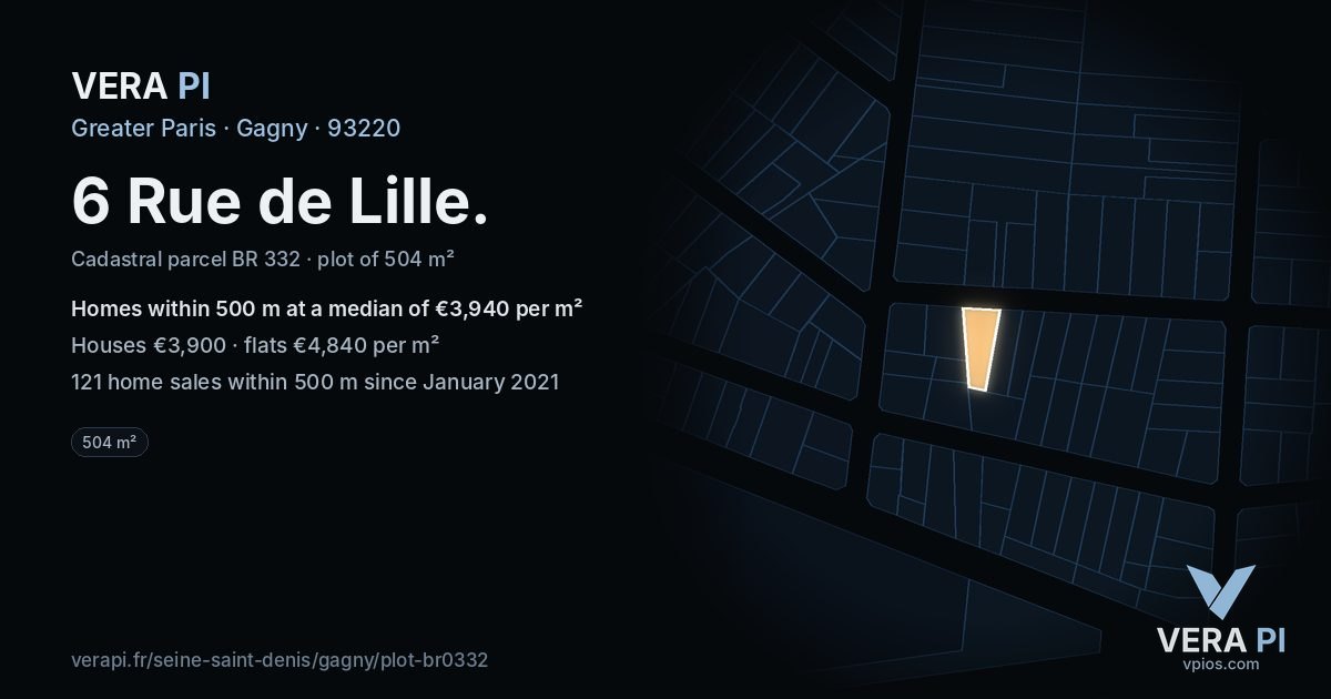 6 Rue de Lille, Gagny at night – the plot lit, the parcels around coloured by the prices near them