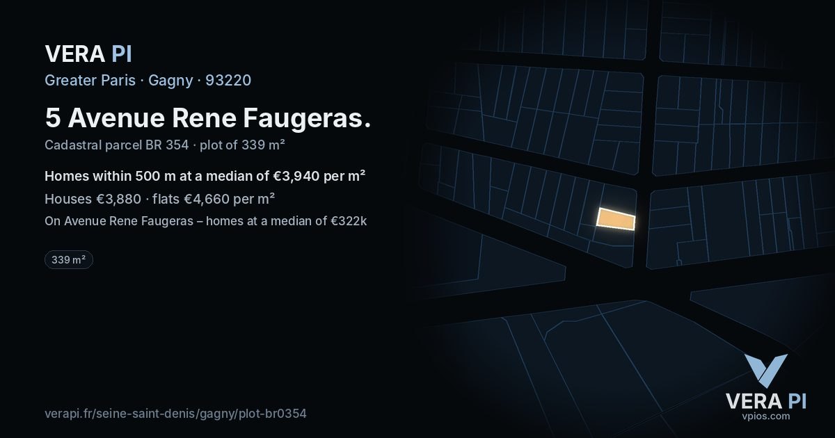 5 Avenue Rene Faugeras, Gagny at night – the plot lit, the parcels around coloured by the prices near them