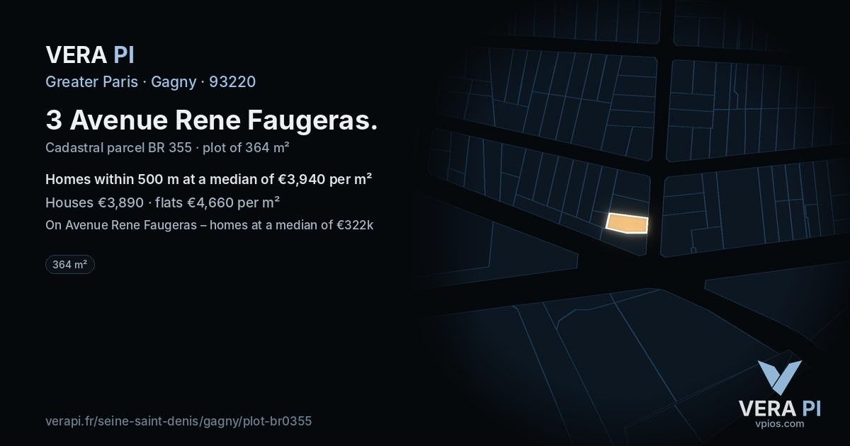 3 Avenue Rene Faugeras, Gagny at night – the plot lit, the parcels around coloured by the prices near them