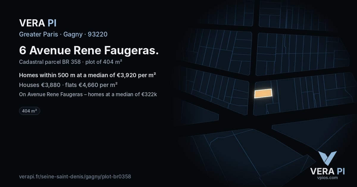 6 Avenue Rene Faugeras, Gagny at night – the plot lit, the parcels around coloured by the prices near them
