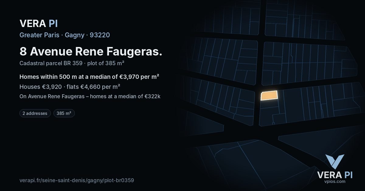 8 Avenue Rene Faugeras, Gagny at night – the plot lit, the parcels around coloured by the prices near them