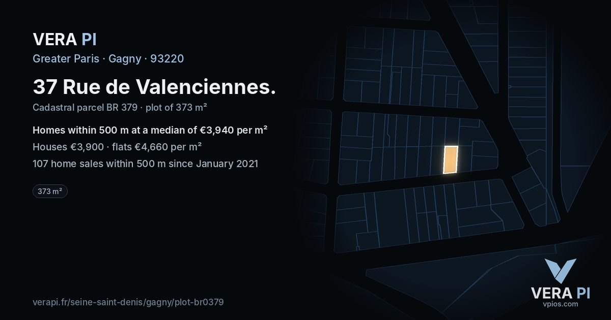 37 Rue de Valenciennes, Gagny at night – the plot lit, the parcels around coloured by the prices near them