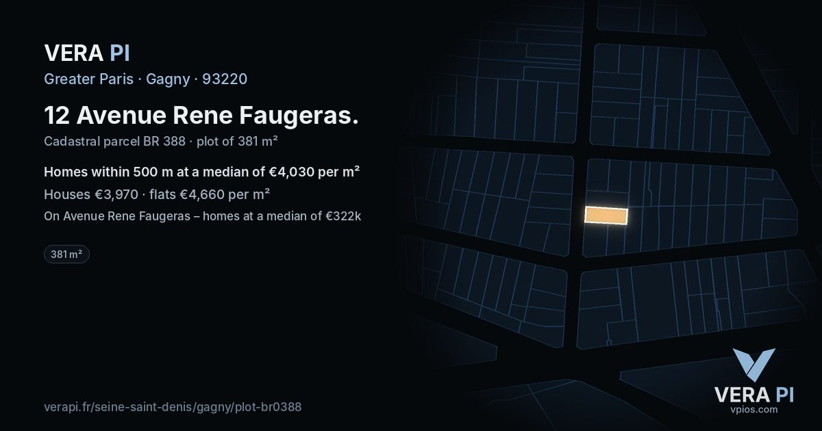 12 Avenue Rene Faugeras, Gagny at night – the plot lit, the parcels around coloured by the prices near them