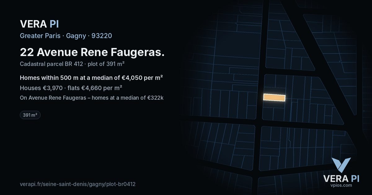 22 Avenue Rene Faugeras, Gagny at night – the plot lit, the parcels around coloured by the prices near them