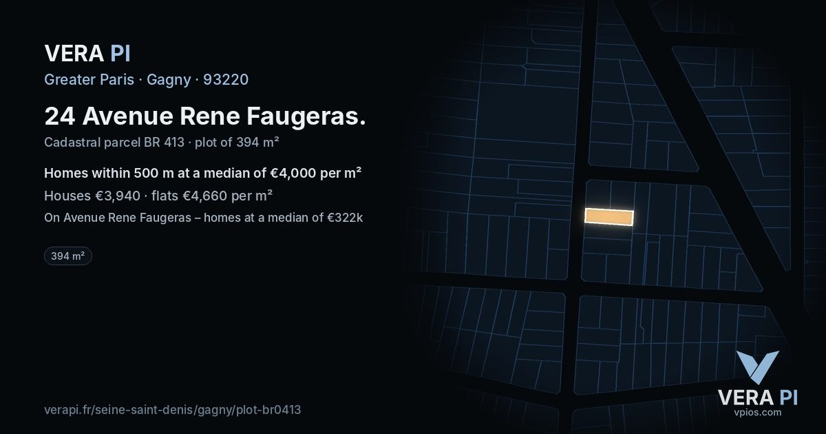24 Avenue Rene Faugeras, Gagny at night – the plot lit, the parcels around coloured by the prices near them