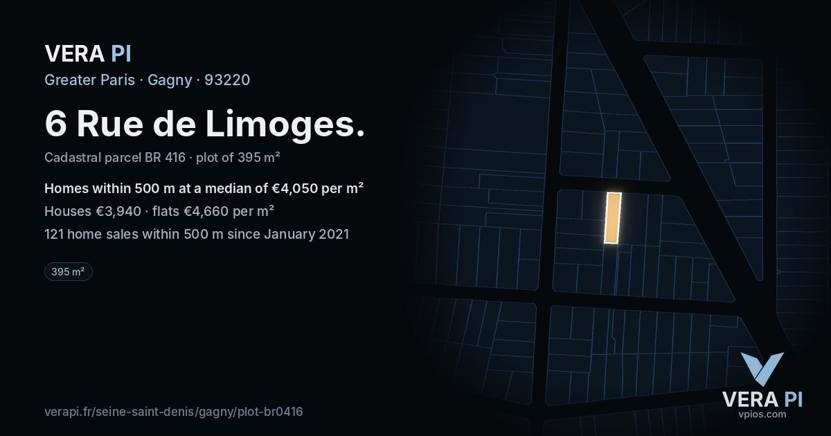 6 Rue de Limoges, Gagny at night – the plot lit, the parcels around coloured by the prices near them