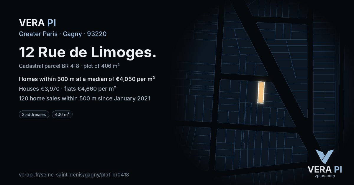 12 Rue de Limoges, Gagny at night – the plot lit, the parcels around coloured by the prices near them