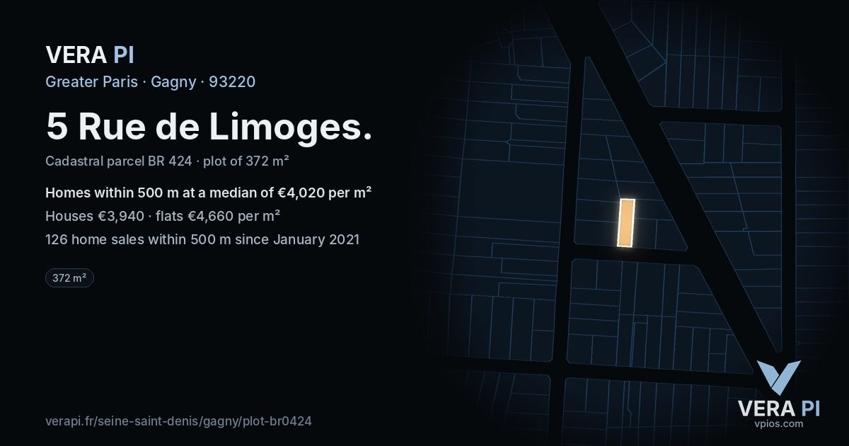 5 Rue de Limoges, Gagny at night – the plot lit, the parcels around coloured by the prices near them