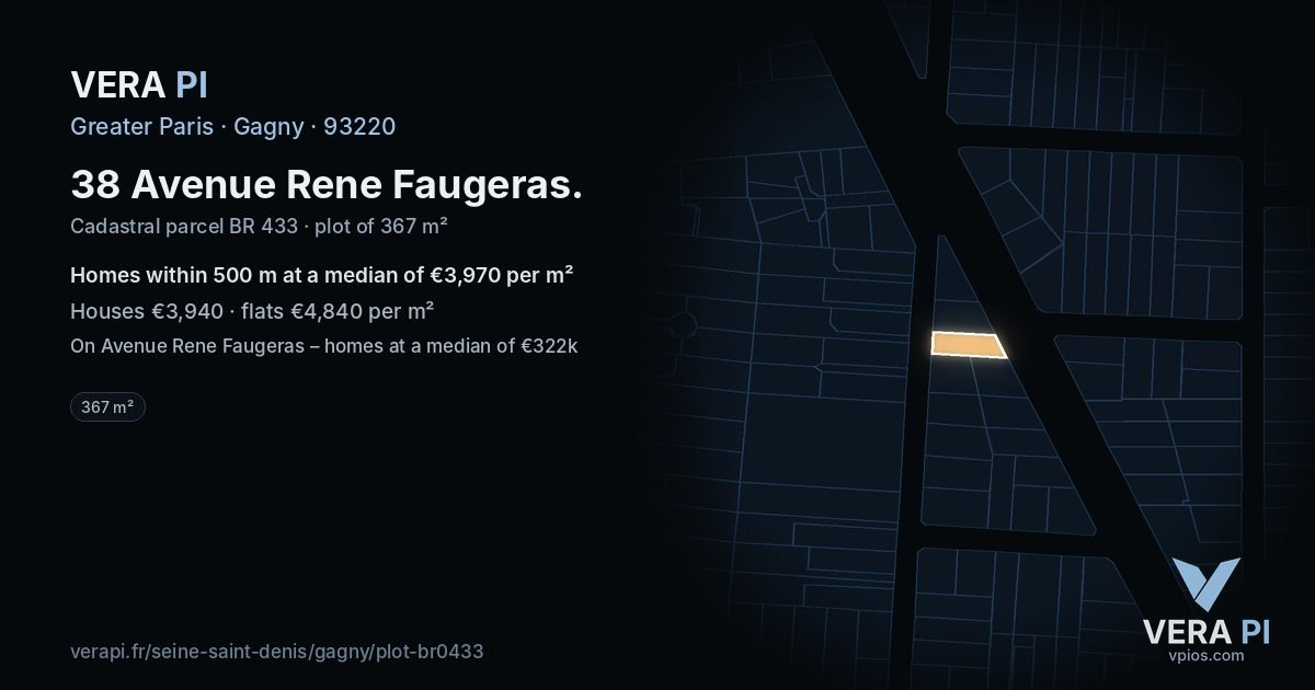 38 Avenue Rene Faugeras, Gagny at night – the plot lit, the parcels around coloured by the prices near them