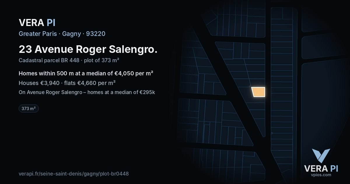23 Avenue Roger Salengro, Gagny at night – the plot lit, the parcels around coloured by the prices near them