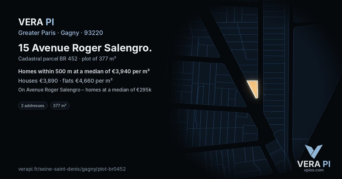 15 Avenue Roger Salengro, Gagny at night – the plot lit, the parcels around coloured by the prices near them