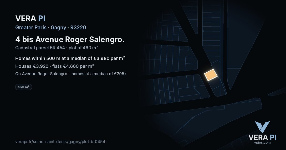 4 bis Avenue Roger Salengro, Gagny at night – the plot lit, the parcels around coloured by the prices near them