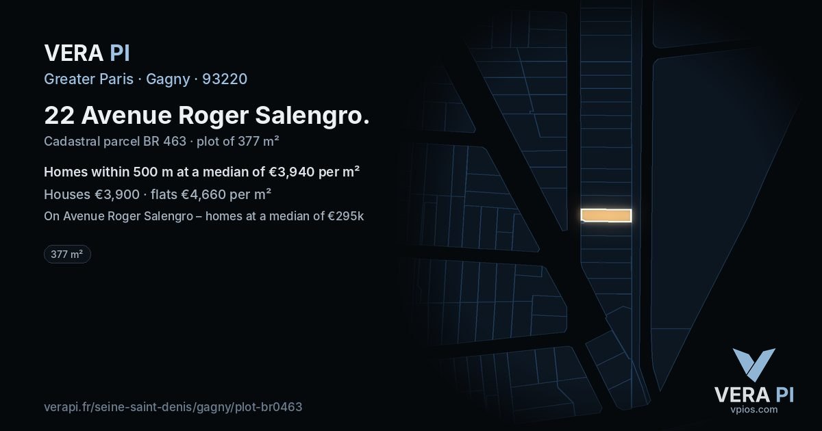 22 Avenue Roger Salengro, Gagny at night – the plot lit, the parcels around coloured by the prices near them