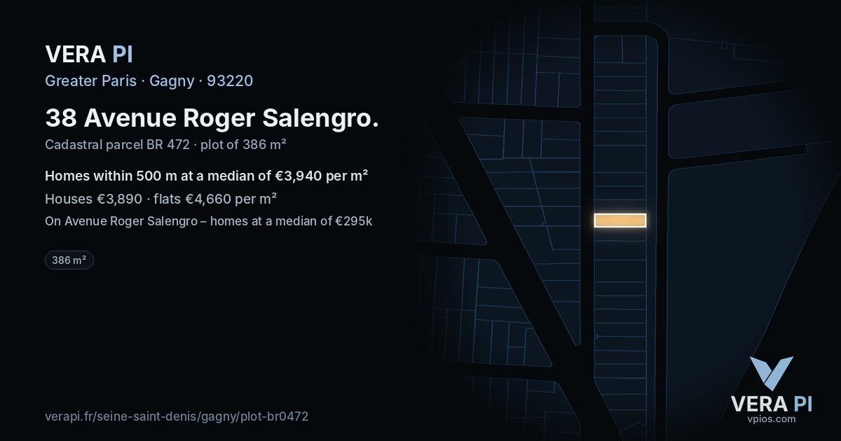 38 Avenue Roger Salengro, Gagny at night – the plot lit, the parcels around coloured by the prices near them