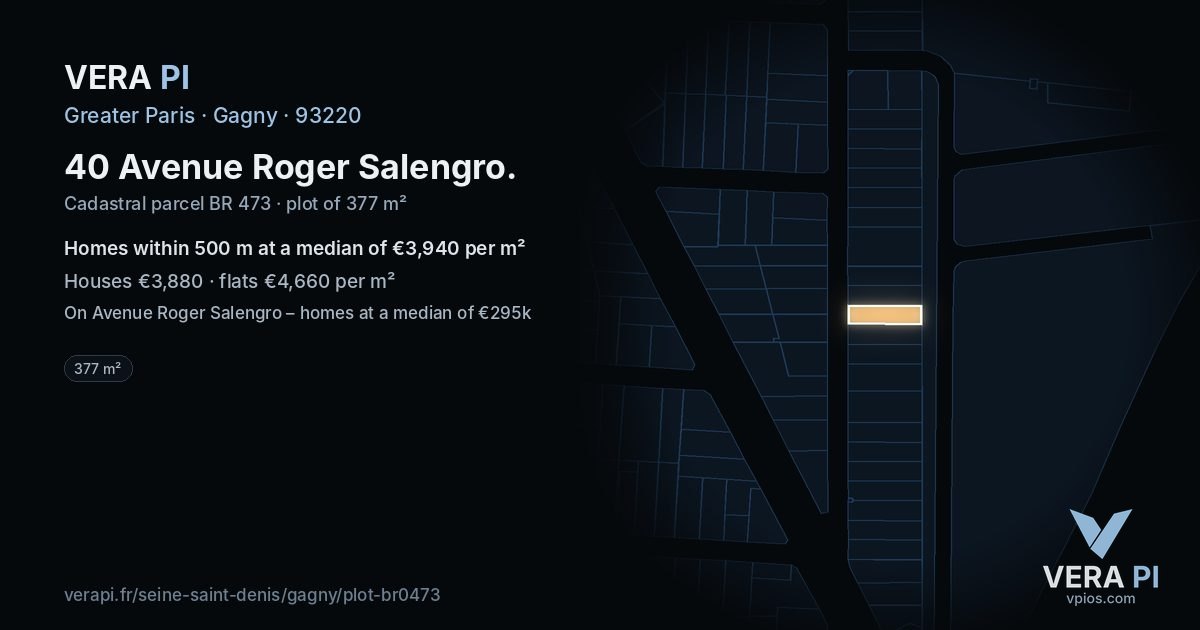 40 Avenue Roger Salengro, Gagny at night – the plot lit, the parcels around coloured by the prices near them