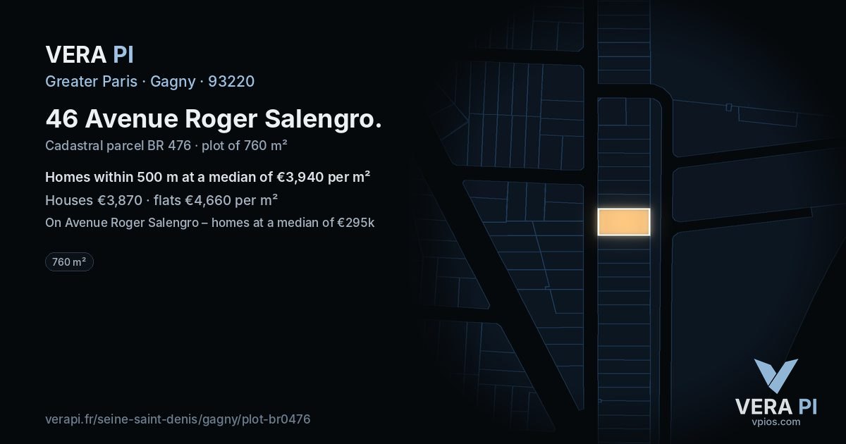 46 Avenue Roger Salengro, Gagny at night – the plot lit, the parcels around coloured by the prices near them