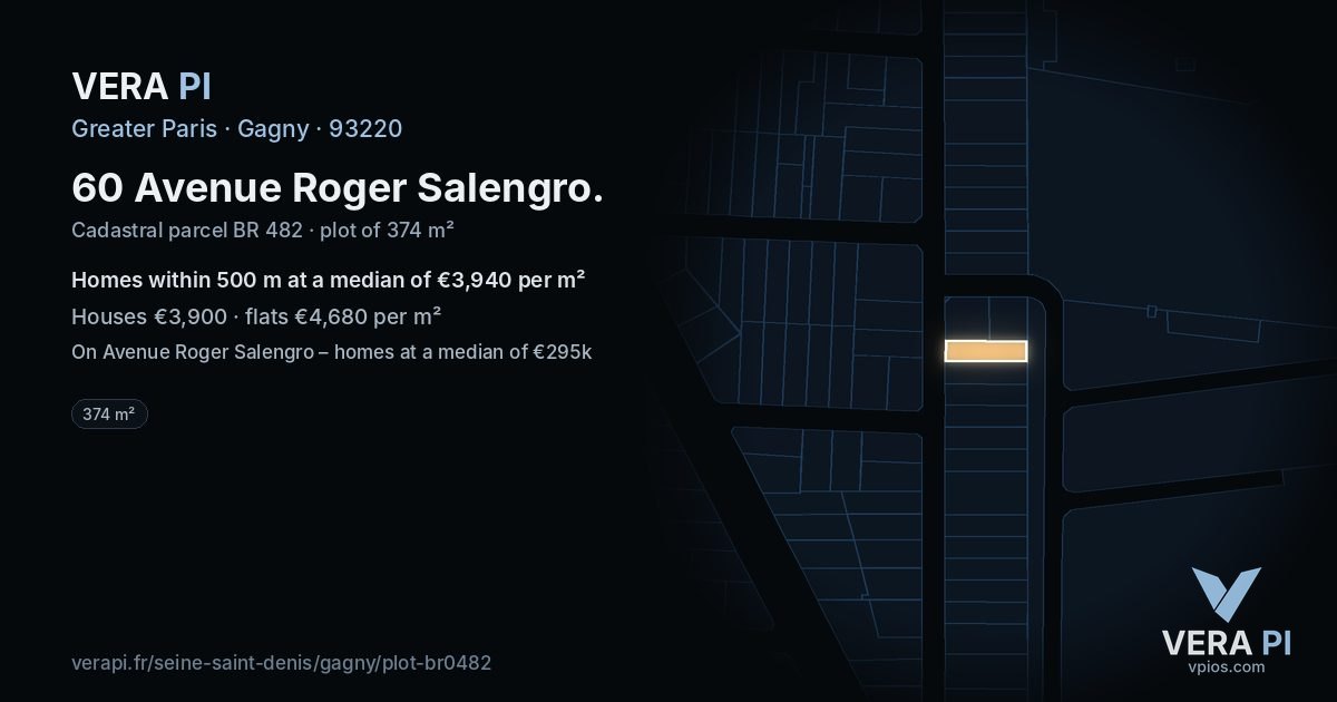 60 Avenue Roger Salengro, Gagny at night – the plot lit, the parcels around coloured by the prices near them