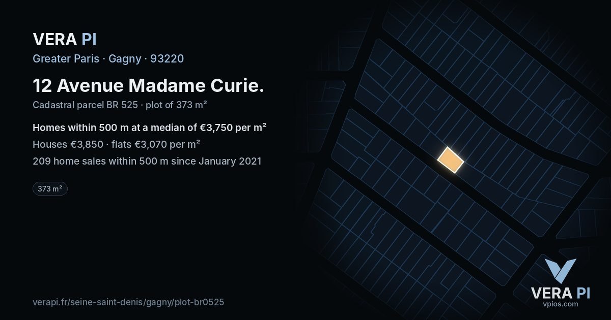 12 Avenue Madame Curie, Gagny at night – the plot lit, the parcels around coloured by the prices near them