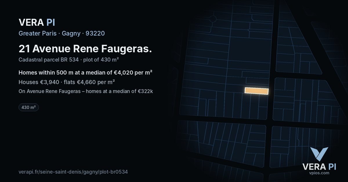 21 Avenue Rene Faugeras, Gagny at night – the plot lit, the parcels around coloured by the prices near them